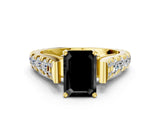 Yellow gold Fancy Black Emerald Cut Cut Diamond Pavé Band Solitaire with Four-Prong Setting