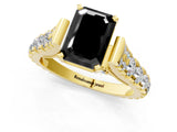 Yellow gold Fancy Black Emerald Cut Cut Diamond Pavé Band Solitaire with Four-Prong Setting_1