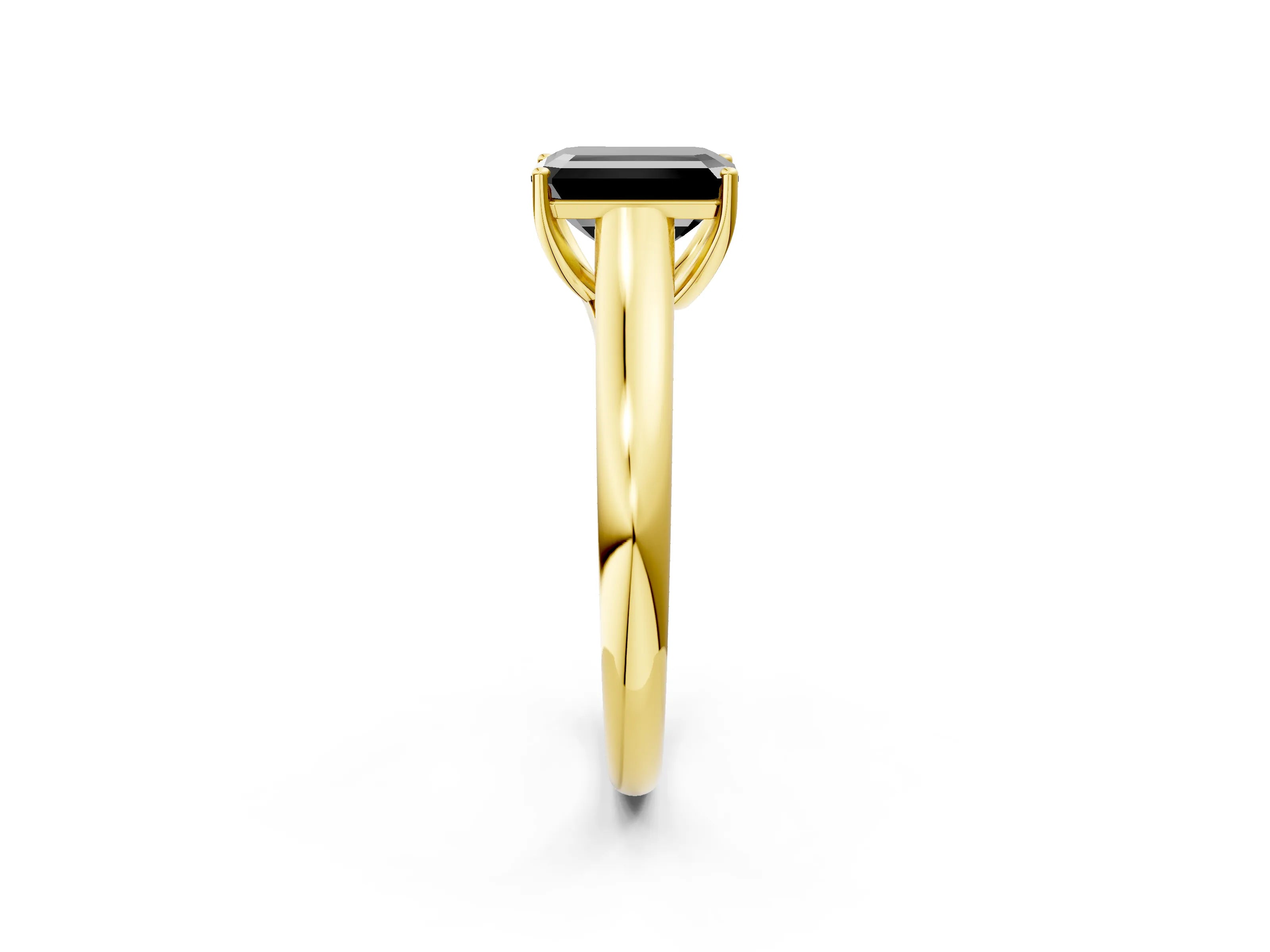 Yellow gold Fancy Black Emerald Cut Cut Diamond Solitaire Engagement Ring with Tapered Plain Band and Four-Prong Setting_2