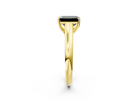Yellow gold Fancy Black Emerald Cut Cut Diamond Solitaire Engagement Ring with Tapered Plain Band and Four-Prong Setting_2