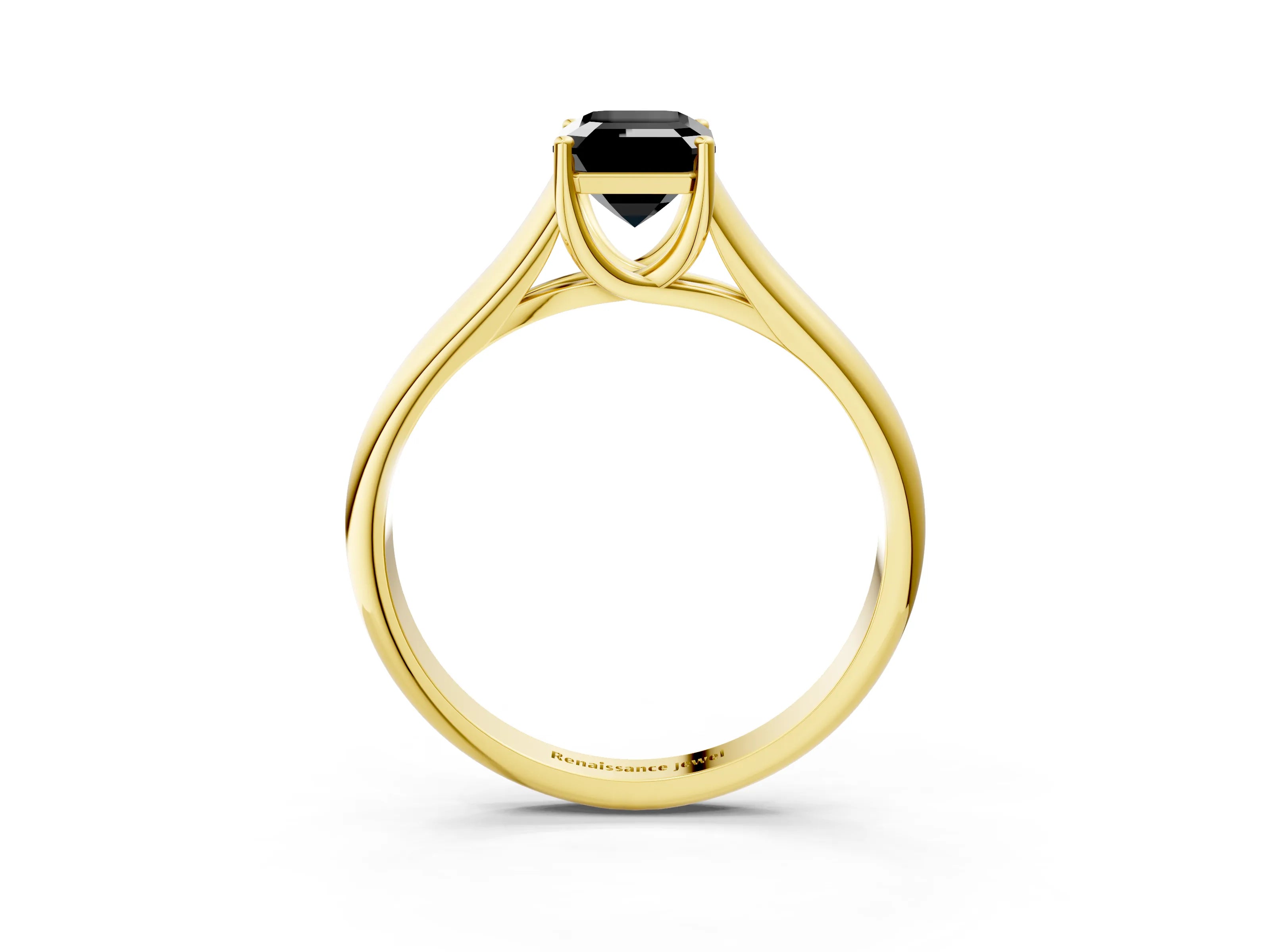 Yellow gold Fancy Black Emerald Cut Cut Diamond Solitaire Engagement Ring with Tapered Plain Band and Four-Prong Setting_3