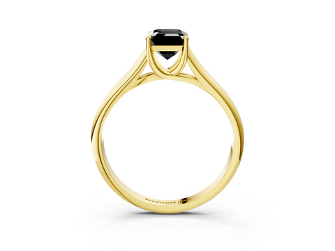 Yellow gold Fancy Black Emerald Cut Cut Diamond Solitaire Engagement Ring with Tapered Plain Band and Four-Prong Setting_3
