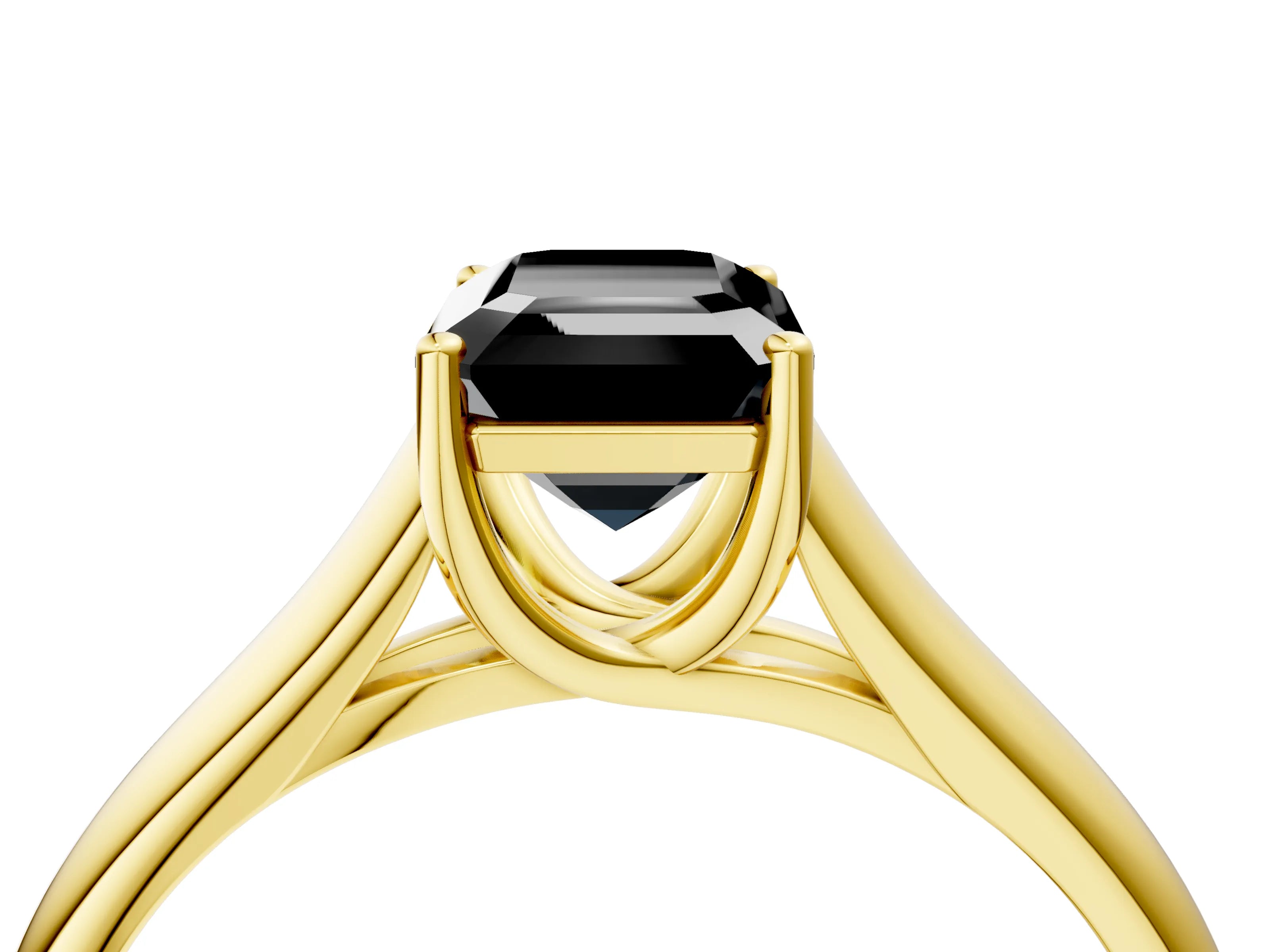 Yellow gold Fancy Black Emerald Cut Cut Diamond Solitaire Engagement Ring with Tapered Plain Band and Four-Prong Setting_4