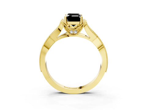 Yellow gold Fancy Black Emerald Cut Cut Diamond Twisted Band with Milgrain Pave Setting and Four-Prong Setting_3