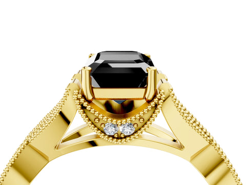 Yellow gold Fancy Black Emerald Cut Cut Diamond Twisted Band with Milgrain Pave Setting and Four-Prong Setting_4