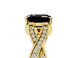 Yellow gold Fancy Black Emerald Cut Cut Diamond Twisted Band with Milgrain Pave Setting and Four-Prong Setting_5