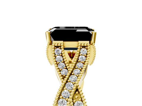 Yellow gold Fancy Black Emerald Cut Cut Diamond Twisted Band with Milgrain Pave Setting and Four-Prong Setting_5