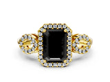 Yellow gold Fancy Black Emerald Cut Cut Halo Diamond Infinity Band with Four-Prong Setting
