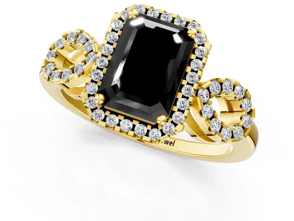 Yellow Gold Emerald Cut Pave Infinity Halo Engagement Ring Setting for Black Center