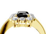 Yellow gold Fancy Black Emerald Cut Cut Halo Diamond Pavé Engagement Ring with Milgrain Detailing_4