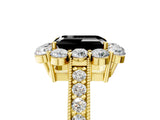 Yellow gold Fancy Black Emerald Cut Cut Halo Diamond Pavé Engagement Ring with Milgrain Detailing_5