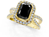 Yellow gold Fancy Black Emerald Cut Cut Halo Split Shank Pave Set Ring_1