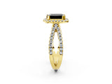 Yellow gold Fancy Black Emerald Cut Cut Halo Split Shank Pave Set Ring_2