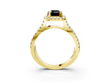 Yellow gold Fancy Black Emerald Cut Cut Halo Split Shank Pave Set Ring_3