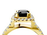 Yellow gold Fancy Black Emerald Cut Cut Halo Split Shank Pave Set Ring_4
