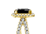 Yellow gold Fancy Black Emerald Cut Cut Halo Split Shank Pave Set Ring_5