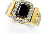 Yellow gold Fancy Black Emerald Cut Cut Halo Split Shank Prong Set Ring_1