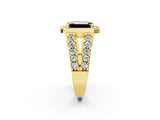 Yellow gold Fancy Black Emerald Cut Cut Halo Split Shank Prong Set Ring_2