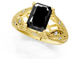 Yellow gold Fancy Black Emerald Cut Cut Milgrain Pave Diamond Engagement Ring with Four-Prong Setting_16