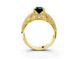 Yellow gold Fancy Black Emerald Cut Cut Milgrain Pave Diamond Engagement Ring with Four-Prong Setting_18