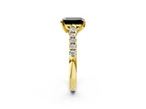 Yellow gold Fancy Black Emerald Cut Cut Pavé Band Solitaire Ring with Four-Prong Setting_2
