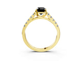 Yellow gold Fancy Black Emerald Cut Cut Pavé Band Solitaire Ring with Four-Prong Setting_3