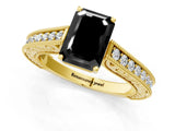 Yellow gold Fancy Black Emerald Cut Cut Pave Band Milgrain Solitaire Ring_1
