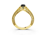 Yellow gold Fancy Black Emerald Cut Cut Pave Band Milgrain Solitaire Ring_3