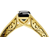 Yellow gold Fancy Black Emerald Cut Cut Pave Band Milgrain Solitaire Ring_4