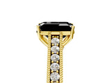 Yellow gold Fancy Black Emerald Cut Cut Pave Band Milgrain Solitaire Ring_5