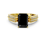 Yellow gold Fancy Black Emerald Cut Cut Pave Split Shank Engagement Ring with Four-Prong Setting