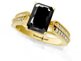 Yellow gold Fancy Black Emerald Cut Cut Pave Split Shank Engagement Ring with Four-Prong Setting_1