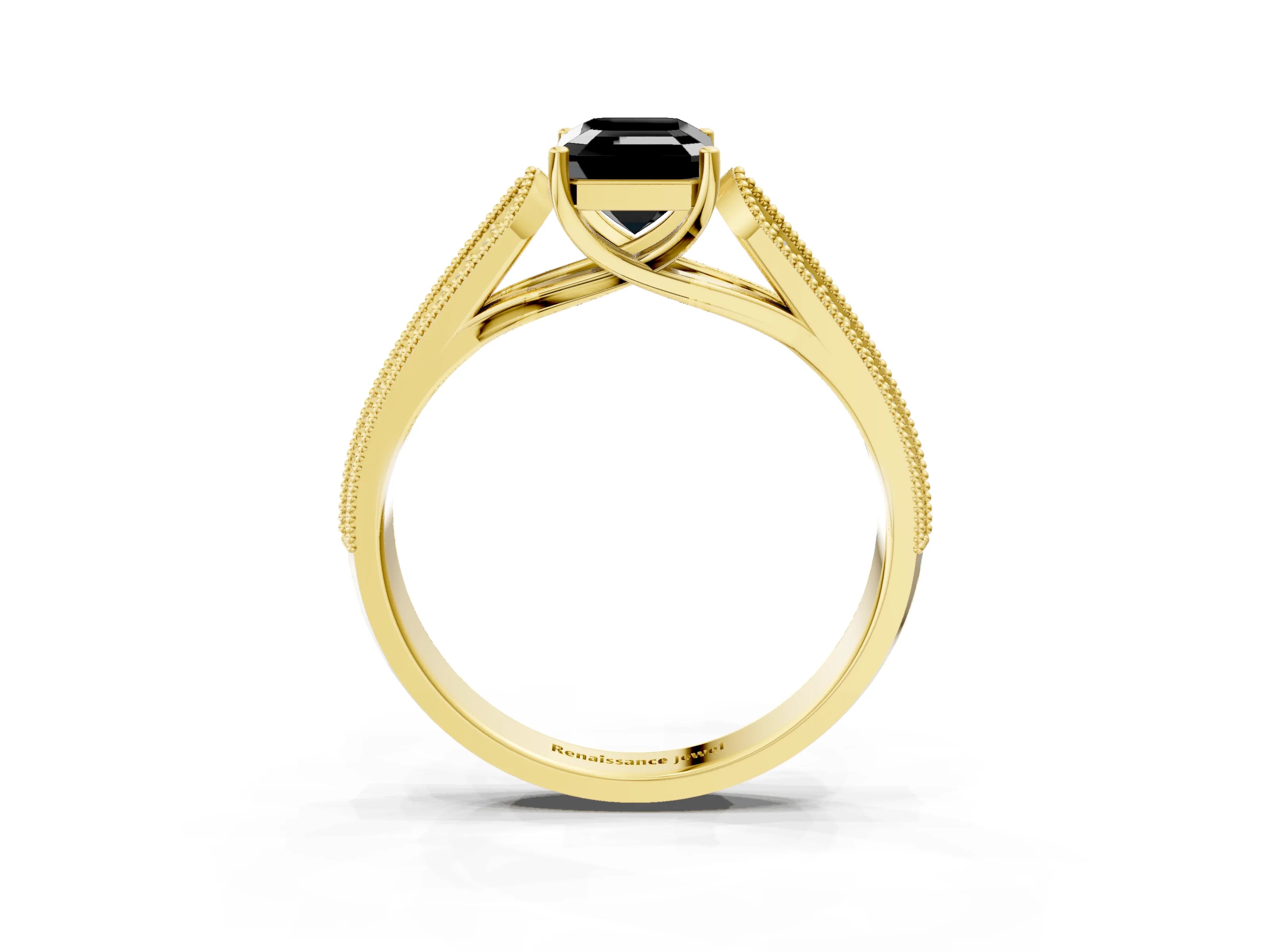 Yellow gold Fancy Black Emerald Cut Cut Pave Split Shank Engagement Ring with Four-Prong Setting_3