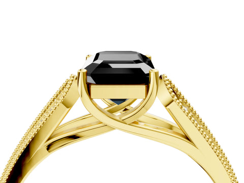 Yellow gold Fancy Black Emerald Cut Cut Pave Split Shank Engagement Ring with Four-Prong Setting_4