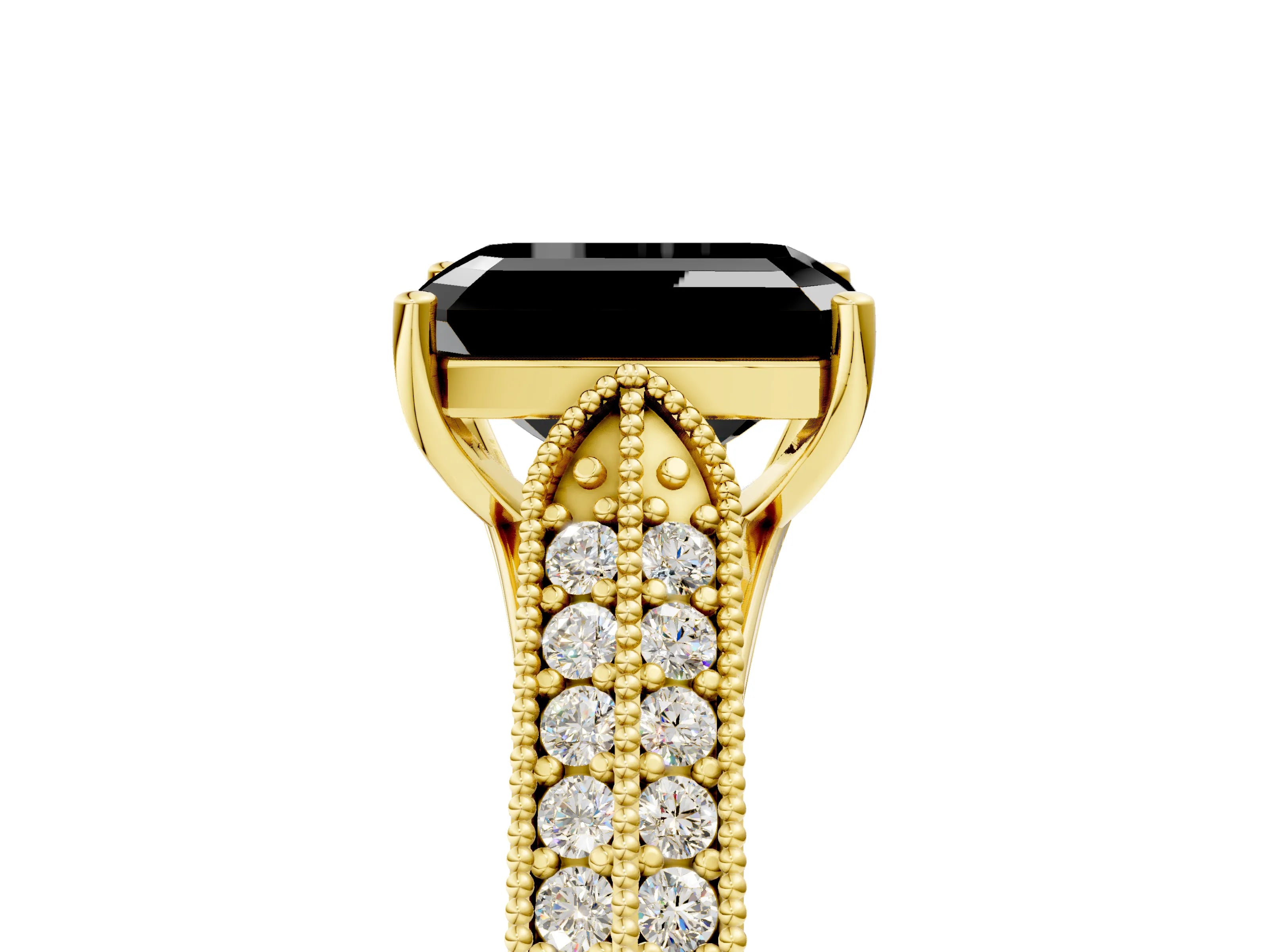 Yellow gold Fancy Black Emerald Cut Cut Pave Split Shank Engagement Ring with Four-Prong Setting_5