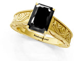 Yellow gold Fancy Black Emerald Cut Cut Solitaire Engraved Band with Four-Prong Setting_1