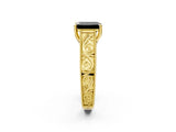 Yellow gold Fancy Black Emerald Cut Cut Solitaire Engraved Band with Four-Prong Setting_2
