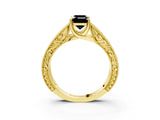 Yellow gold Fancy Black Emerald Cut Cut Solitaire Engraved Band with Four-Prong Setting_3
