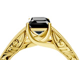 Yellow gold Fancy Black Emerald Cut Cut Solitaire Engraved Band with Four-Prong Setting_4
