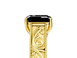 Yellow gold Fancy Black Emerald Cut Cut Solitaire Engraved Band with Four-Prong Setting_5
