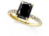 Yellow gold Fancy Black Emerald Cut Diamond Brilliant Solitaire Ring with Pavé Band and Four-Prong Setting_13