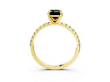 Yellow gold Fancy Black Emerald Cut Diamond Brilliant Solitaire Ring with Pavé Band and Four-Prong Setting_15