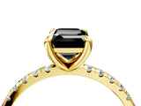 Yellow gold Fancy Black Emerald Cut Diamond Brilliant Solitaire Ring with Pavé Band and Four-Prong Setting_16