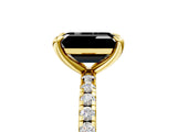 Yellow gold Fancy Black Emerald Cut Diamond Brilliant Solitaire Ring with Pavé Band and Four-Prong Setting_17