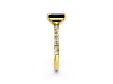 Yellow gold Fancy Black Emerald Cut Diamond Brilliant Solitaire Ring with Pavé Band and Four-Prong Setting_2