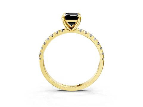 Yellow gold Fancy Black Emerald Cut Diamond Brilliant Solitaire Ring with Pavé Band and Four-Prong Setting_3