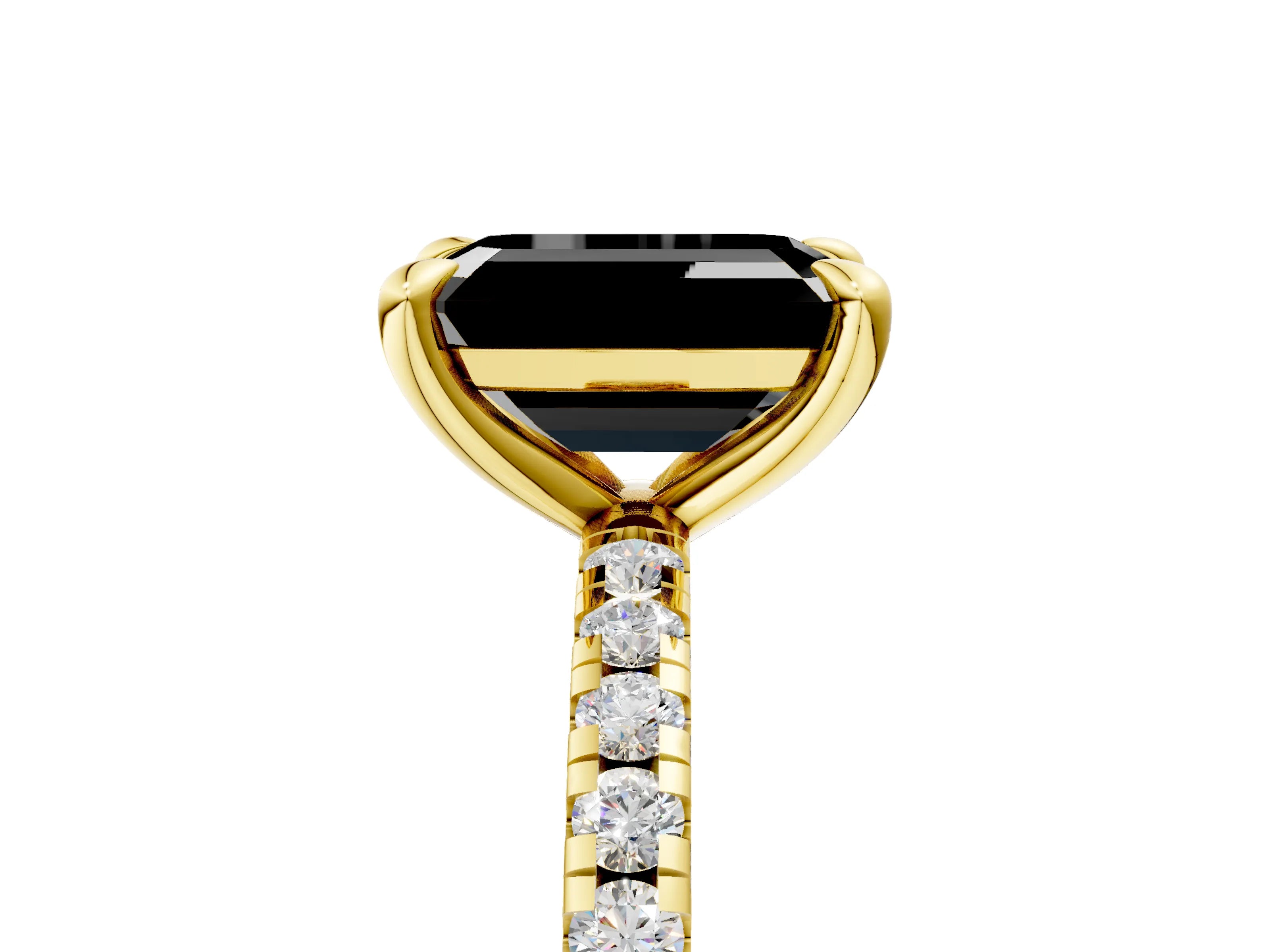 Yellow gold Fancy Black Emerald Cut Diamond Brilliant Solitaire Ring with Pavé Band and Four-Prong Setting_5
