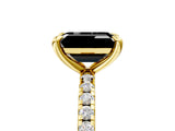 Yellow gold Fancy Black Emerald Cut Diamond Brilliant Solitaire Ring with Pavé Band and Four-Prong Setting_5