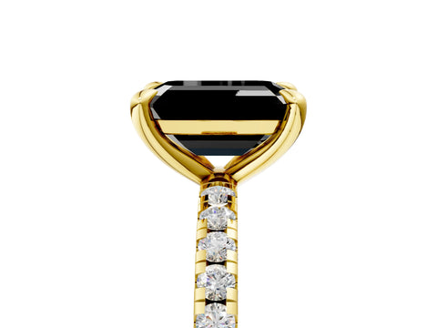 Yellow gold Fancy Black Emerald Cut Diamond Brilliant Solitaire Ring with Pavé Band and Four-Prong Setting_5