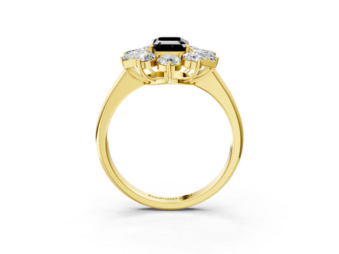 Yellow gold Fancy Black Emerald Cut Diamond Cluster Ring with Round and Baguette Stones, Split Shank Band, Prong Setting_3